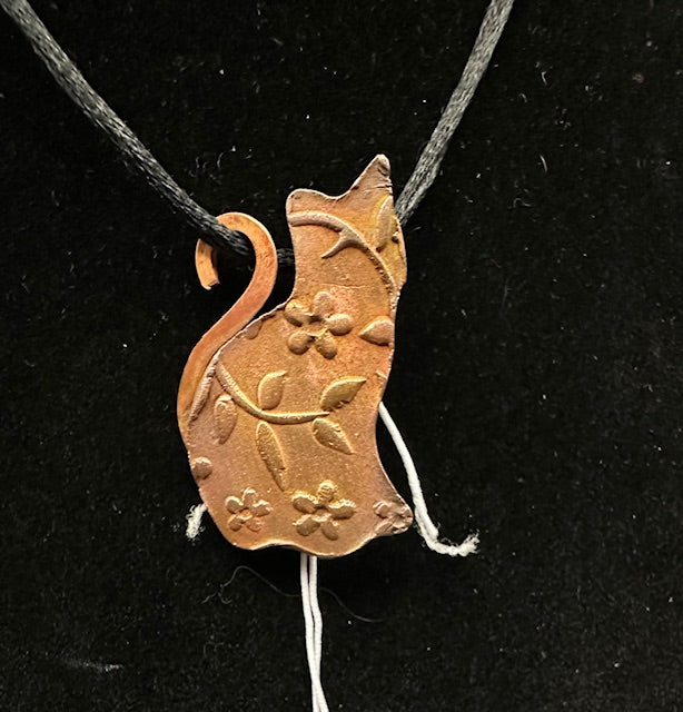 Copper Cat with flower relief