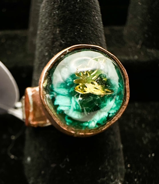 Butterfly ring (copper and aqua flower)
