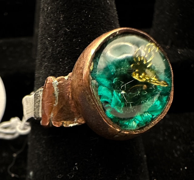 Butterfly ring (copper and aqua flower)