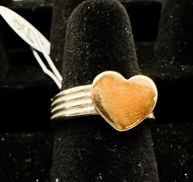 Bronze heart ring with ribbed band