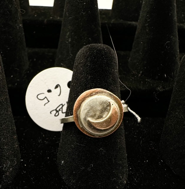 Copper and sterling silver crescent ring
