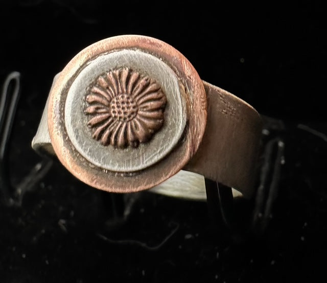 Copper and silver flower ring