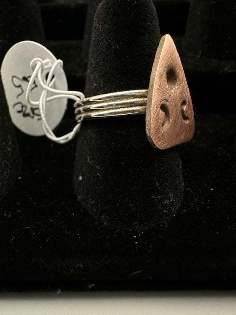 Copper Planchette on a ribbed sterling silver band