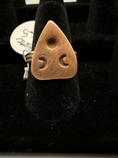 Copper Planchette on a ribbed sterling silver band